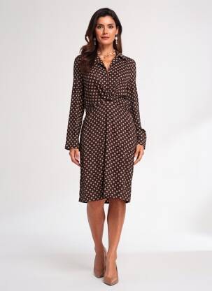 Robe mi-longue imprimé fantaisie manches longues noir SURKANA femme