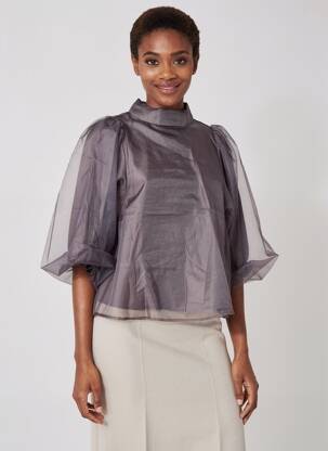 Top col rond manches 3/4 gris SOAKED femme