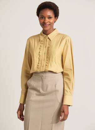 Chemisier coupe droite manches longues beige SURKANA femme