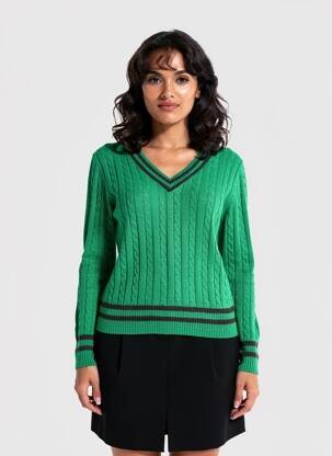 Pull coupe cintrée manches longues vert KING LOUIE femme