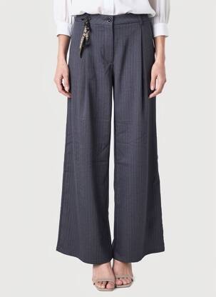 Pantalon large fermeture zippée sous rabat boutonné taille normale bleu ZHRILL femme
