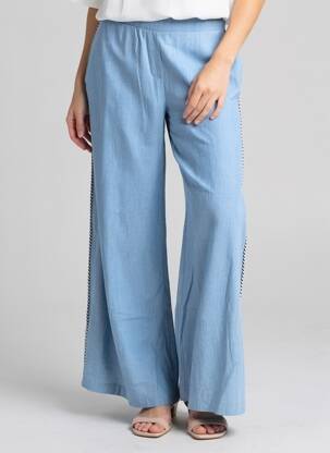 Pantalon large tissage popeline taille normale bleu PLEASE femme
