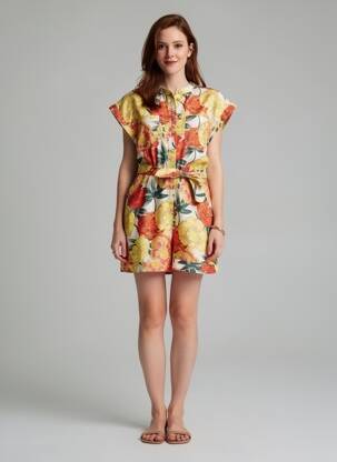 Combishort fermeture boutonnée sur le devant manches courtes jaune SCOTCH & SODA femme
