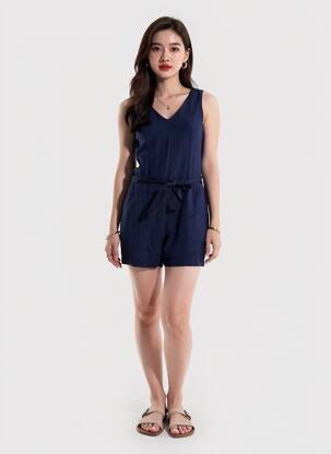 Combishort tissage popeline sans manche bleu FREEMAN T.PORTER femme