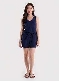 Combishort tissage popeline sans manche bleu FREEMAN T.PORTER femme