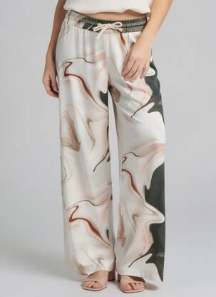 Pantalon large tissage popeline taille normale beige PLEASE femme