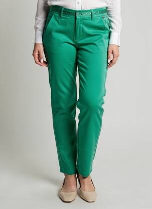 Pantalon chino fermeture zippée sous rabat boutonné taille normale vert FREEMAN T.PORTER femme