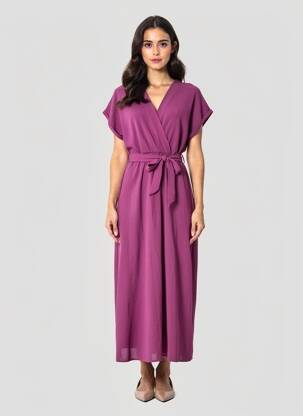 Robe longue manches courtes manches courtes violet GRACE & MILA femme