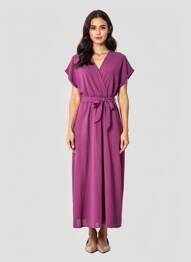 Robe longue manches courtes manches courtes violet GRACE & MILA femme