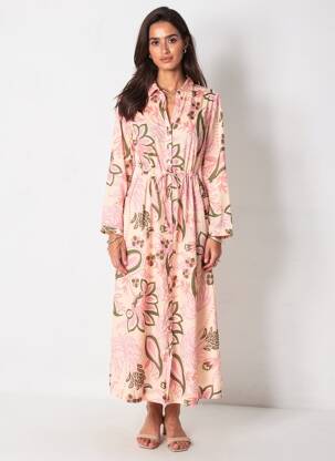 Robe longue manches longues manches longues rose GRACE & MILA femme