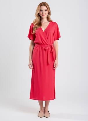 Robe longue manches courtes manches courtes rouge GARCIA femme