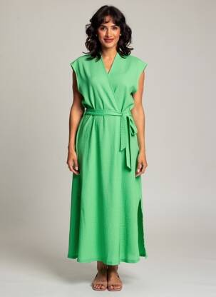 Robe longue tissage crêpe sans manche vert GARCIA femme