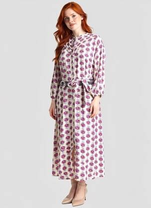 Robe longue imprimé fleurs manches 3/4 violet POM AMSTERDAM femme