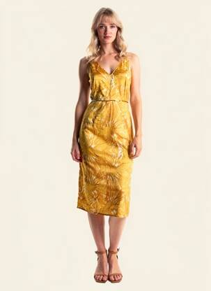 Robe longue imprimé fantaisie fines bretelles jaune SCOTCH & SODA femme