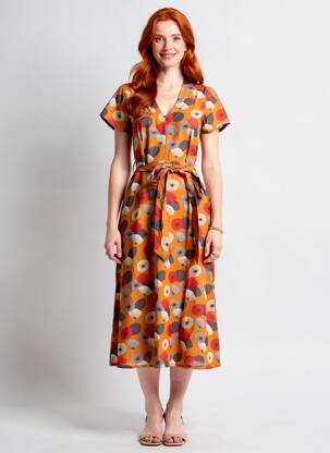 Robe mi-longue imprimé fleurs manches courtes jaune LALITA femme