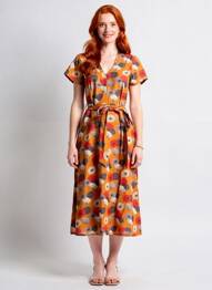 Robe mi-longue imprimé fleurs manches courtes jaune LALITA femme