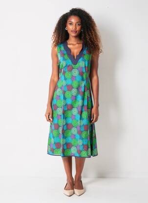 Robe mi-longue imprimé fleurs sans manche bleu LALITA femme