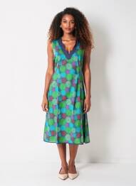 Robe mi-longue imprimé fleurs sans manche bleu LALITA femme