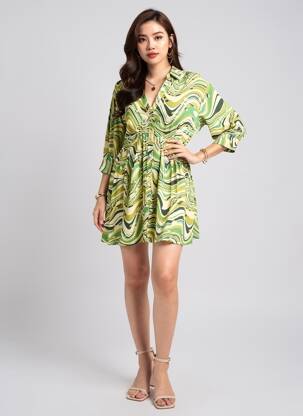 Robe courte manches 3/4 manches 3/4 vert FREEMAN T.PORTER femme
