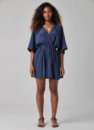 Robe courte manches 3/4 manches 3/4 bleu PLEASE femme