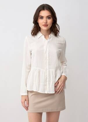 Chemisier tissage crêpe manches longues blanc ANDY & LUCY femme