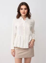 Chemisier tissage crêpe manches longues blanc ANDY & LUCY femme