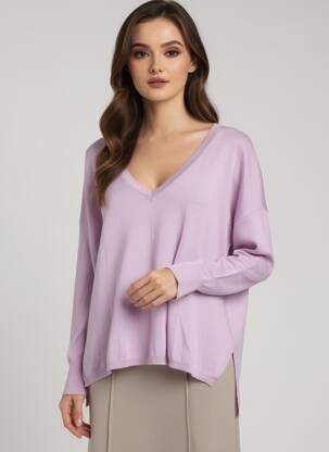 Pull col v manches longues violet GRACE & MILA femme