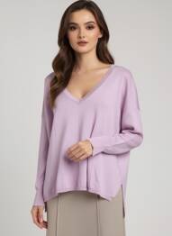 Pull col v manches longues violet GRACE & MILA femme