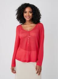 Top tissage jersey manches longues rouge GARCIA femme