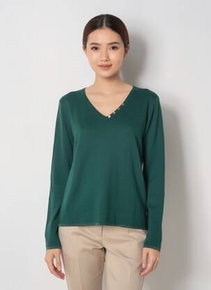 Pull col v manches longues vert FREEMAN T.PORTER femme