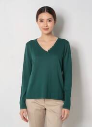 Pull col v manches longues vert FREEMAN T.PORTER femme