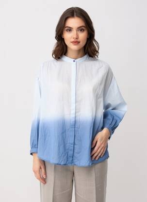 Chemisier tissage popeline manches 3/4 bleu POM AMSTERDAM femme