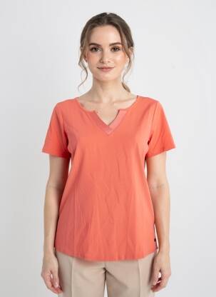 T-shirt col v manches courtes orange GARCIA femme