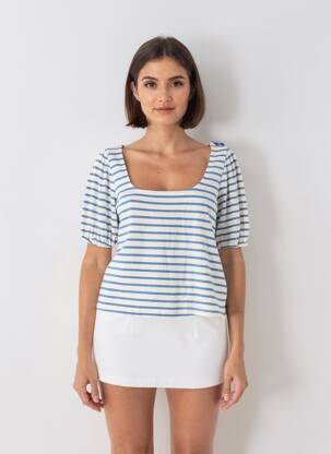 T-shirt manches 3/4 manches 3/4 bleu GRACE & MILA femme