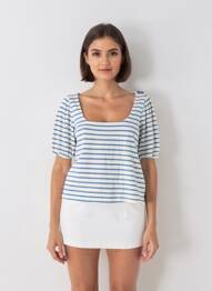 T-shirt coupe droite manches 3/4 bleu GRACE & MILA femme