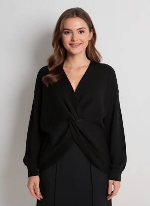 Pull col v manches longues noir COMPAÑIA FANTASTICA femme