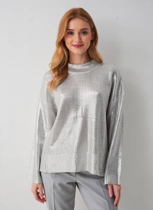 Pull coupe cintrée manches longues argent COMPAÑIA FANTASTICA femme