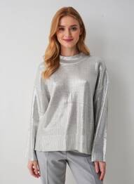 Pull coupe cintrée manches longues argent COMPAÑIA FANTASTICA femme