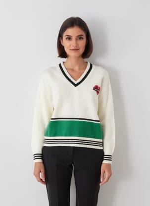 Pull col v manches longues beige CHERRY PARIS femme