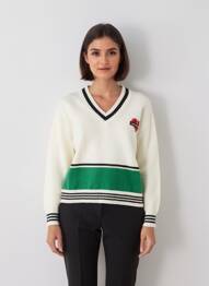 Pull col v manches longues beige CHERRY PARIS femme