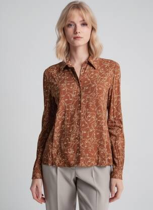 Chemisier coupe cintrée manches longues marron EMILIE.K femme