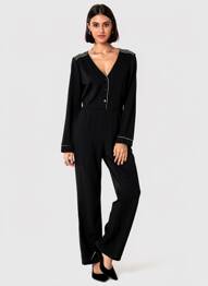 Combi-pantalon tissage crêpe manches longues noir CHERRY PARIS femme