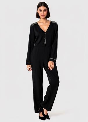 Combi-pantalon tissage crêpe manches longues noir CHERRY PARIS femme