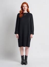 Robe pull coupe droite manches longues noir MARINELLO femme