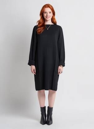 Robe pull coupe droite manches longues noir MARINELLO femme