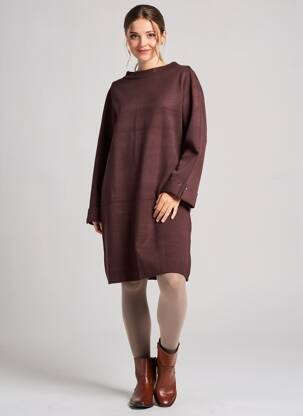 Robe pull coupe droite manches longues marron MARINELLO femme