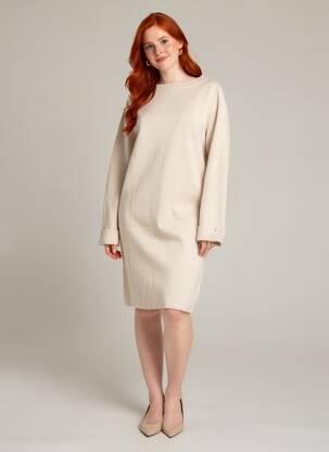 Robe pull coupe droite manches longues beige MARINELLO femme
