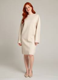 Robe pull coupe droite manches longues beige MARINELLO femme