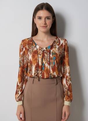 Top imprimé fantaisie manches longues marron A PARIS femme