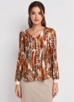 Top imprimé fantaisie manches longues marron A PARIS femme
